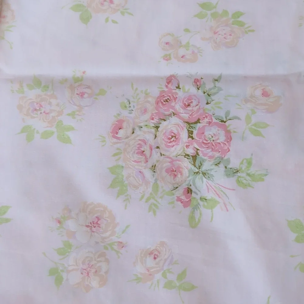 Vintage Springmaid Wondercale Percale Double Sheet Set Full Pink Floral Rose